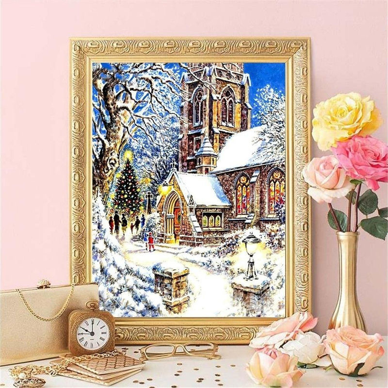 FIYO Diamond Painting Winterlandschaft als 5D Mosaik-Stickerei zur Weihnachtsdekoration, mehrfarbig, B: 30 cm, H: 20 cm - Bild 2