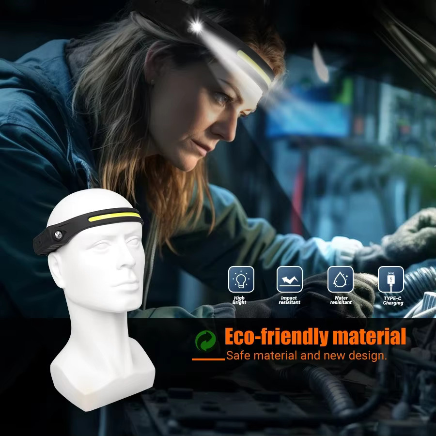 KDULIT Wiederaufladbare LED Stirnlampe mit Bewegungsmelder, 350 Lumen, IP65 wasserdicht, COB-Scheinwerfer für Outdoor, Camping und Radfahren - Bild 2