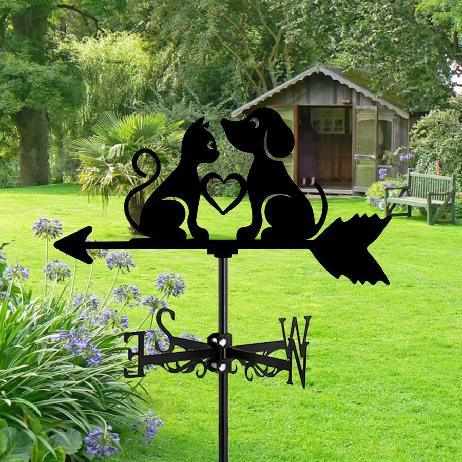 Homyl Wetterfahne Hund und Katze Silhouette aus Metall in Schwarz - Bild 3