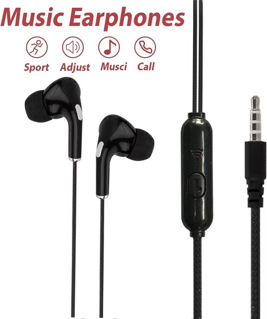 KAFNHCKA In-Ear Sport-Kopfhörer mit Kabel und 3,5 mm Klinkenanschluss in Schwarz mit starkem Bass und Stereo-Sound - Bild 1