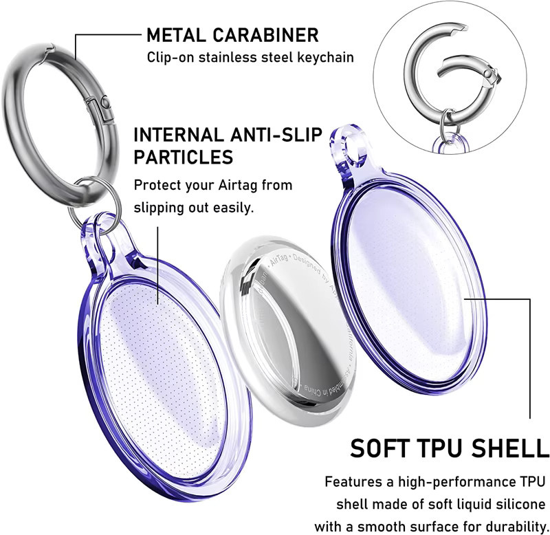 Transparenter wasserdichter Hartschalen-Schlüsselanhänger für Apple AirTags in Pink - Bild 2