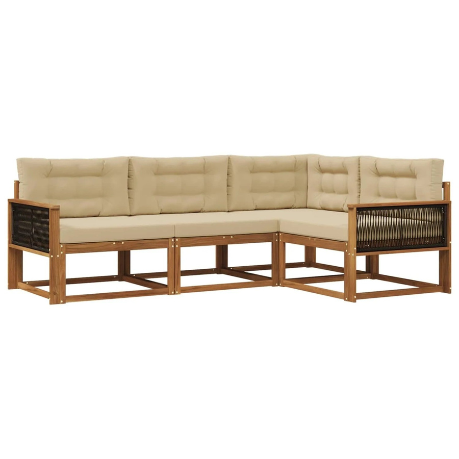 vidaXL Outdoor-Sofagarnitur in L-Form aus massivem Akazienholz mit Kissen in Natur und Beige - Bild 2