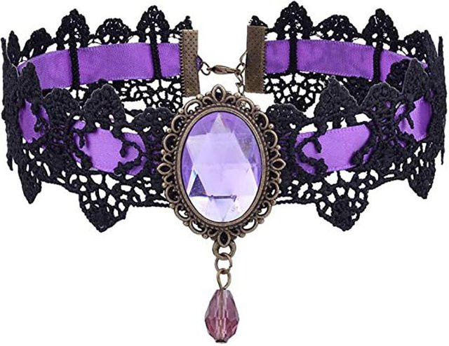 Halskette Gothic Victorian Black Lace, Choker, Damen, lila - Bild 1