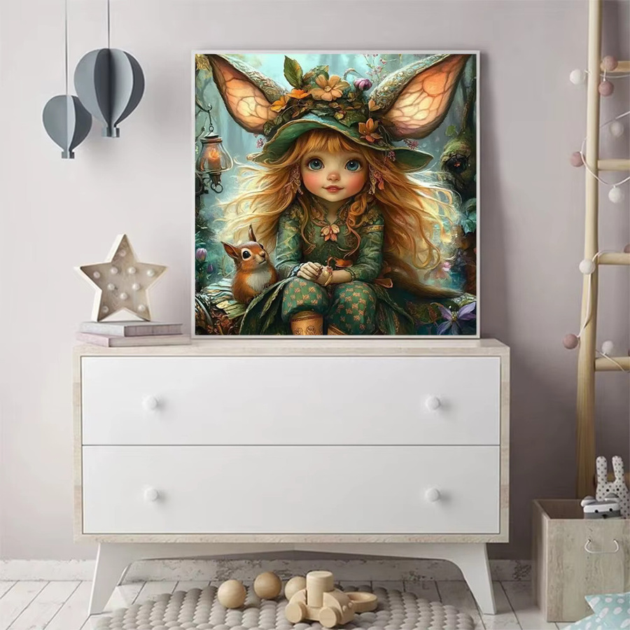 Momoart Diamant-Stickerei DIY-Gemälde Elfenmädchen-Porträt und Eichhörnchen-Handwerk in Multicolour, B/B/H: 20 x 20 x 20 cm - Bild 3