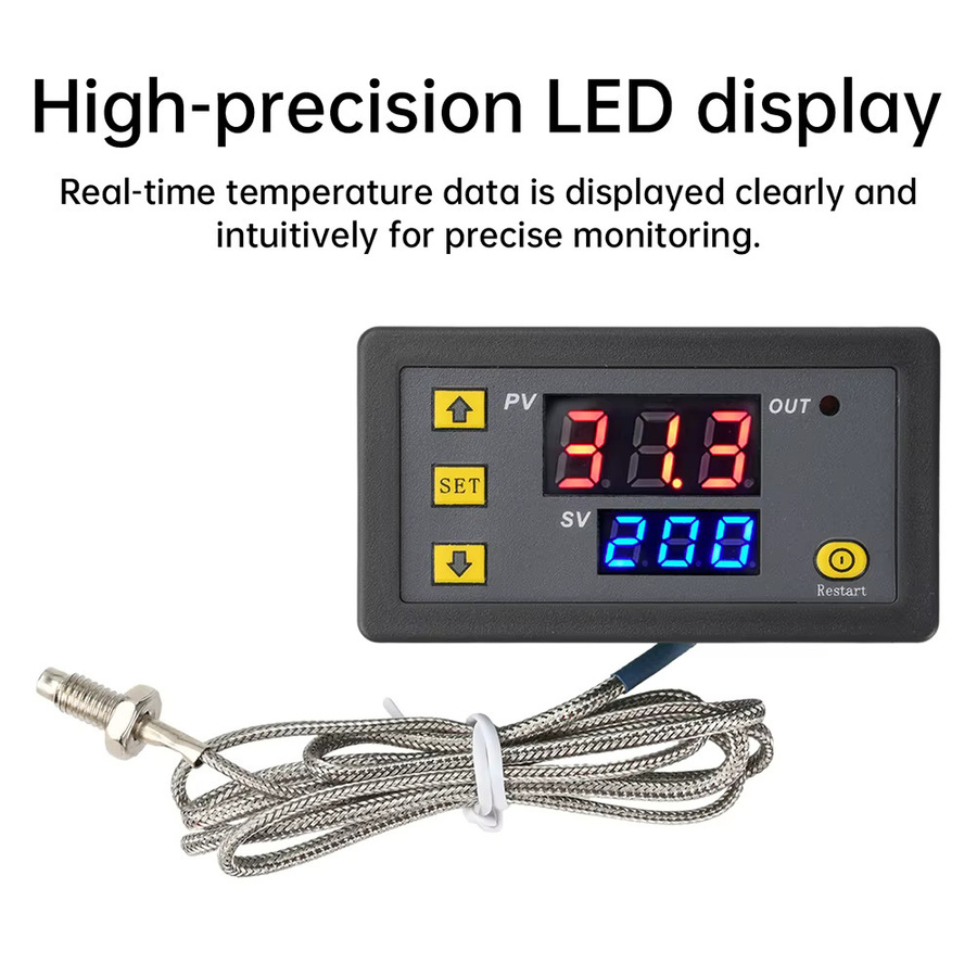 Aideepen W3230 K-Typ Digitaler Temperaturregler mit LED-Anzeige als Thermostat und Steuergerät für Wärme oder Kühlung, Farbe: Schwarz - Bild 3