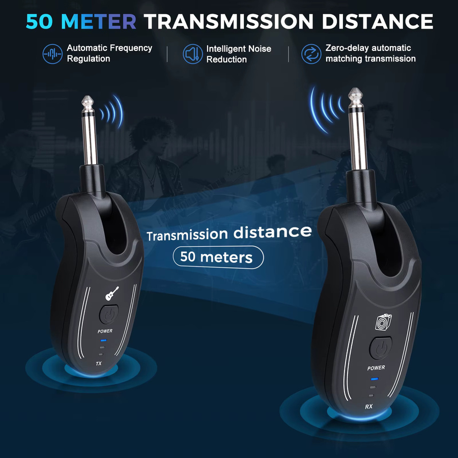 Depusheng G55 UHF Drahtloses Gitarrensystem Sender und Empfänger in Schwarz für Musikinstrumente mit Langstreckenübertragung - Bild 2