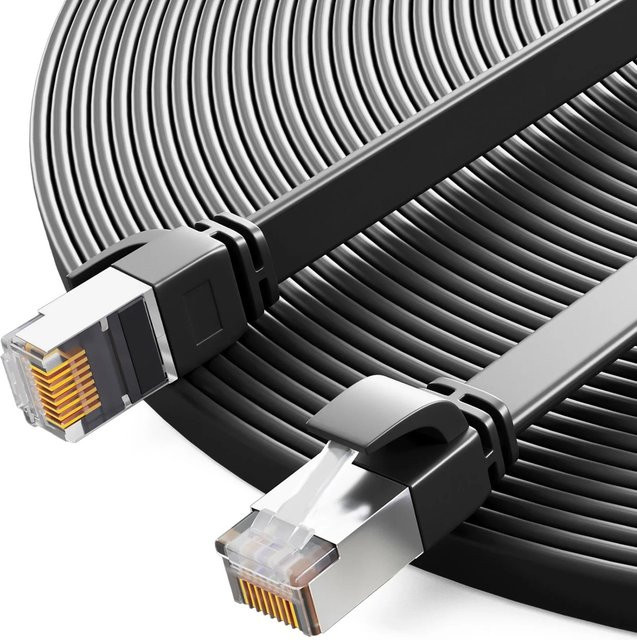 hb-digital LAN Flachkabel CAT 7 Ethernet Patchkabel U/FTP PVC Schwarz, Länge: 7,5 m - Bild 1