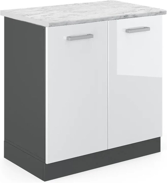 Vicco Spülenunterschrank R-Line Küchenunterschrank in Weiß Hochglanz und Anthrazit mit Marmor-Optik, B/T/H: 81,6 x 46,0 x 80,0 cm - Bild 1