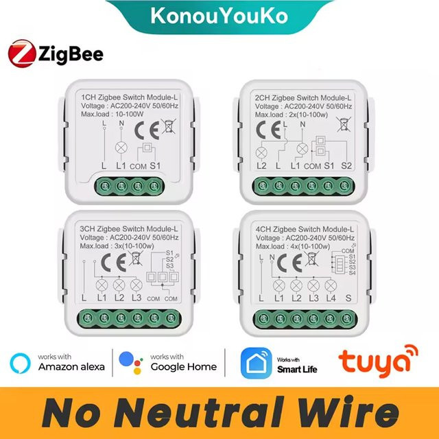 Tuya Zigbee Smart Mini-Schaltmodul Relais ohne Neutralleiter zur 2-Wege-Steuerung kompatibel mit Alexa und Google Home - Bild 1