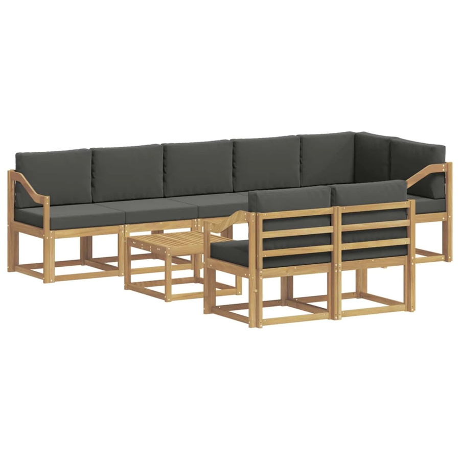 vidaXL Outdoor-Sofagarnitur 9-teilig in L-Form mit Couchtisch, Weiß und Anthrazit, aus Akazienholz und UV-beständigem Polyester - Bild 2