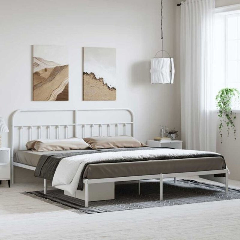 Klassisches Metallbett mit Kopfteil von Vidaxl in Weiß, B/T/H: 183 x 213 cm - Bild 1