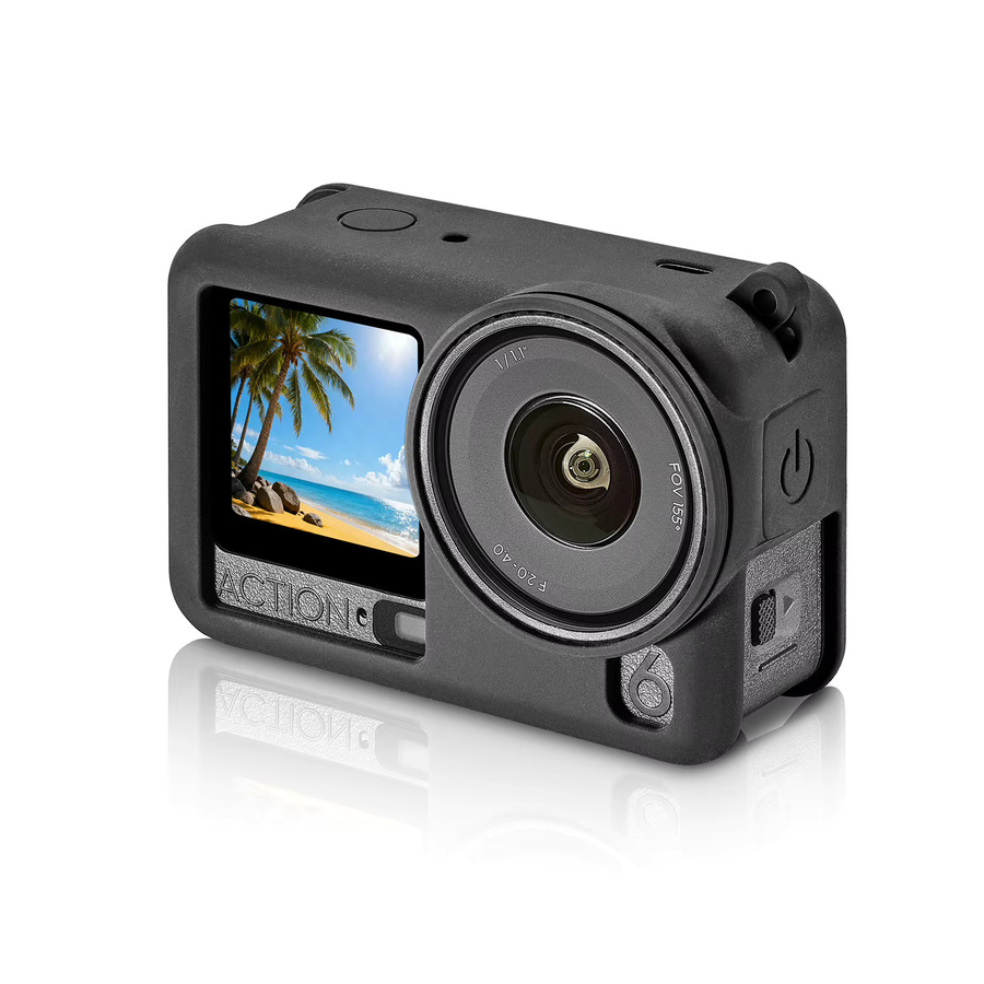 DJI Silikon-Schutzhülle für OSMO Action 6 in Schwarz mit Objektivdeckel und Hängeseil - Bild 2