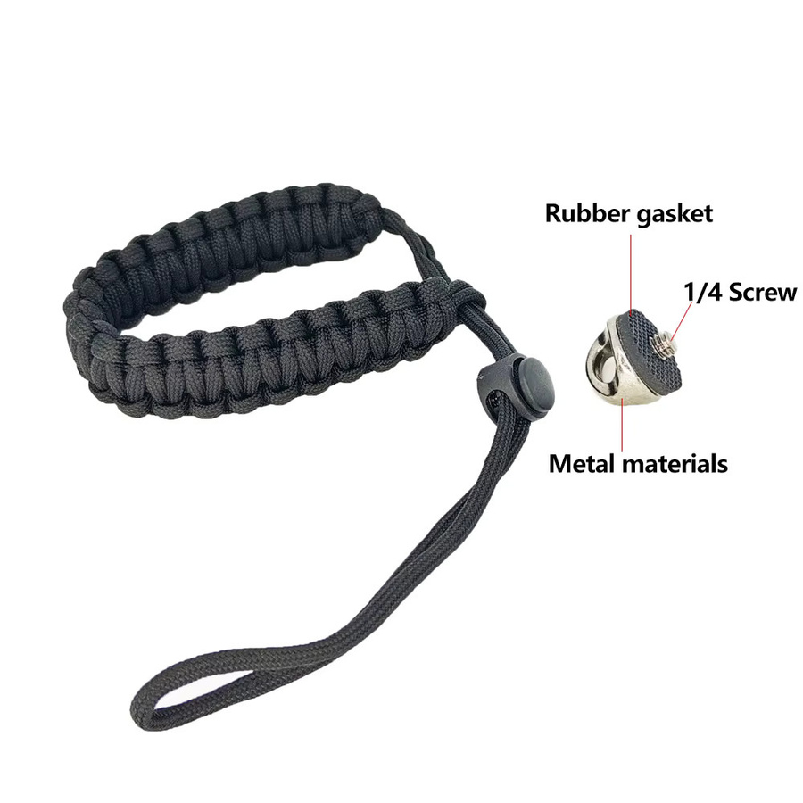 EXSKOF Anti-Verlust-Lanyard mit geflochtenem Nylon-Handgelenkband und 1/4 Schraube in Schwarz für GoPro Hero 13 12 11 10 9, Insta360 X5 X4 X3 und DJI OSMO - Bild 2