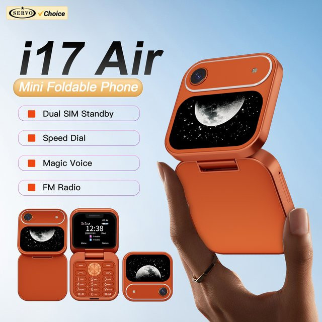 SERVO I17 AIR Mini Faltbares Mobiltelefon in Orange mit 1,77 Zoll Display, 2G GSM, Magic Voice Kurzwahl, FM-Radio und 2 SIM-Karten - Bild 1
