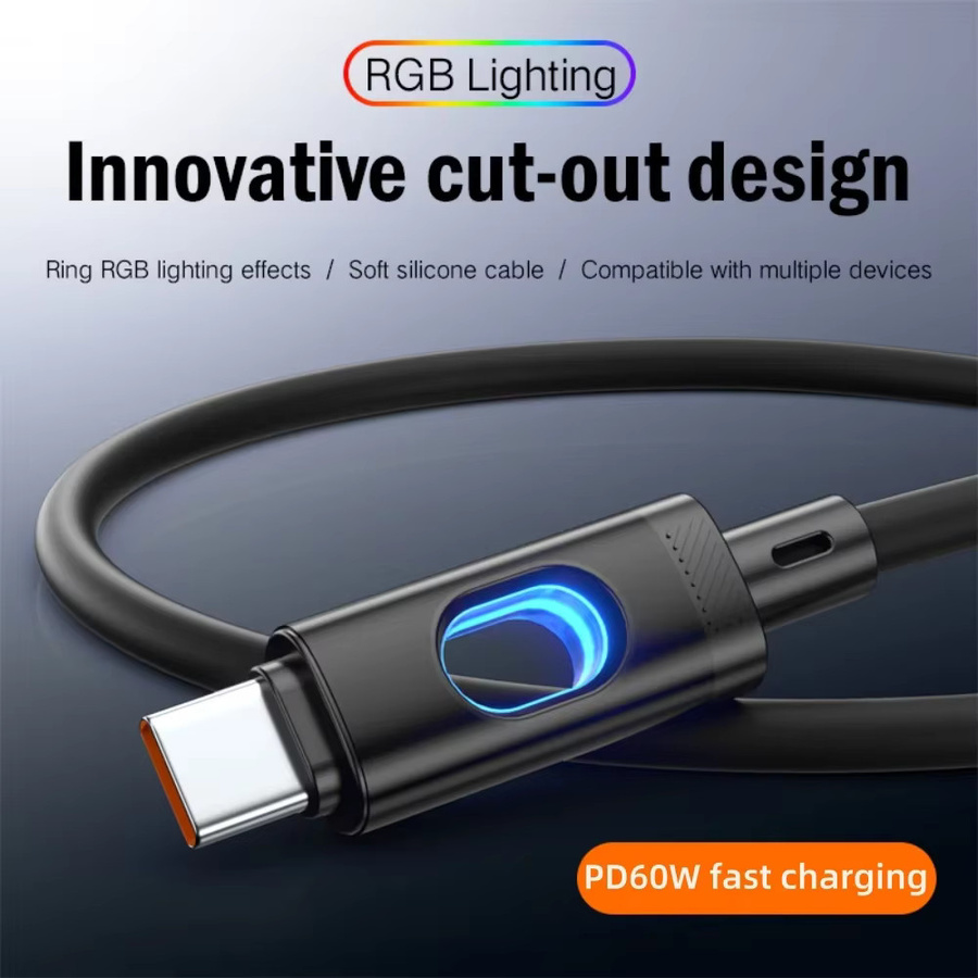 60 W USB Typ C auf Typ C Schnellladegerät und Datenkabel mit LED-Anzeige in Schwarz - Bild 4