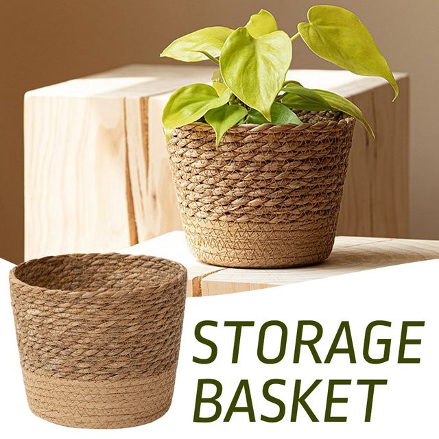 Aihogard Rattan-Blumentopf in Braun, handgefertigter Weidenkorb als Pflanzkorb für den Tisch, rund und rustikal, B/T/H: 15,5 x 11,0 x 2,0 cm - Bild 1