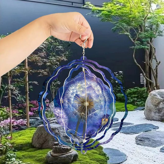 Rotierendes Windspiel aus Metall mit Löwenzahn und Sternenhimmel in Blau für Outdoor und Indoor - Bild 1