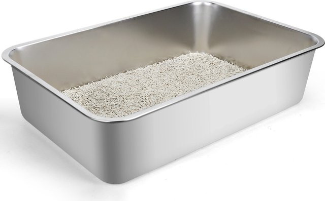 Nobleza Edelstahl-Katzentoilette in Silber mit hohem Rand, geruchshemmend und rutschfest - Bild 1