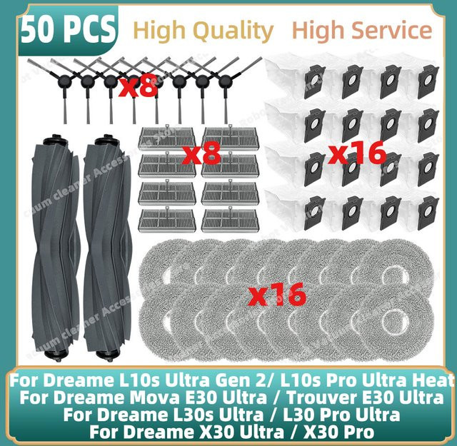 Dreame Ersatzteil-Set mit Hauptseitenbürste, Filter und Moppbeuteln für L10s Ultra Gen 2, L10s Pro Ultra Heat, Mova E30 Ultra und Trouver E30 Ultra - Bild 1