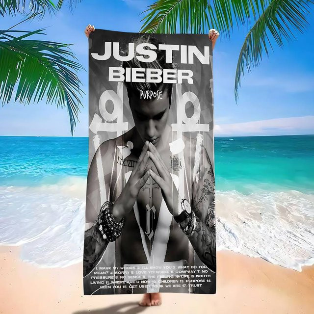 Dalangpa Strandtuch Justin Bieber Design für Kinder, Farbe: Weiß, Breite: 30 cm, Höhe: 60 cm - Bild 1