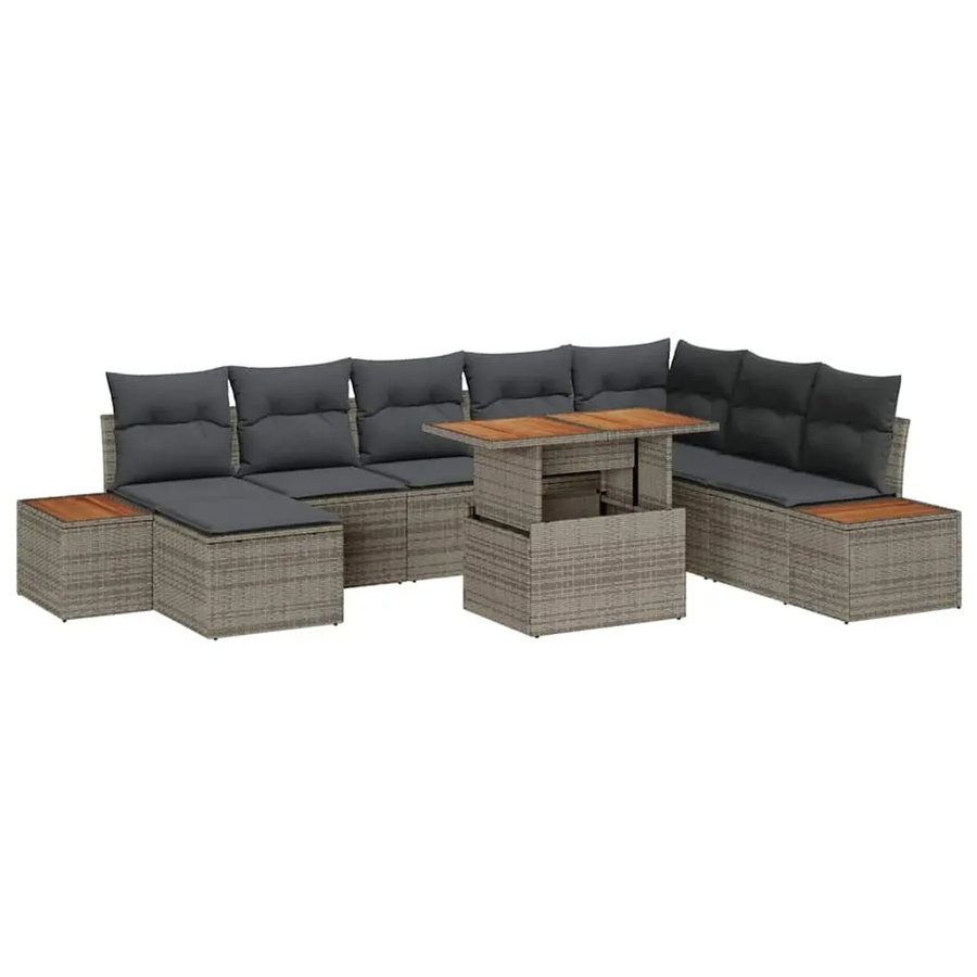vidaXL Garten-Sofa-Set aus Poly Rattan in Grau mit 9 Teilen, U-Form mit integriertem Stauraum und Polstern - Bild 2