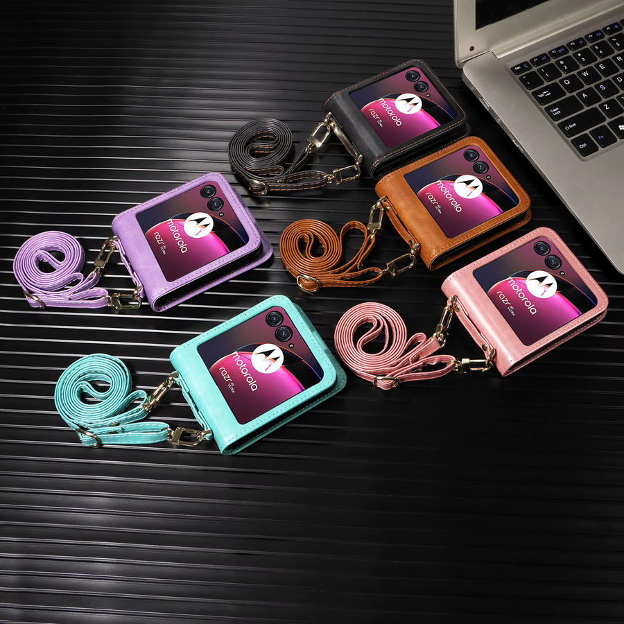 Lederhülle für Motorola Razr 70 60 50 Ultra Moto Razr 40 Razr+ in Pink mit Kartenhalter und Lanyard - Bild 2