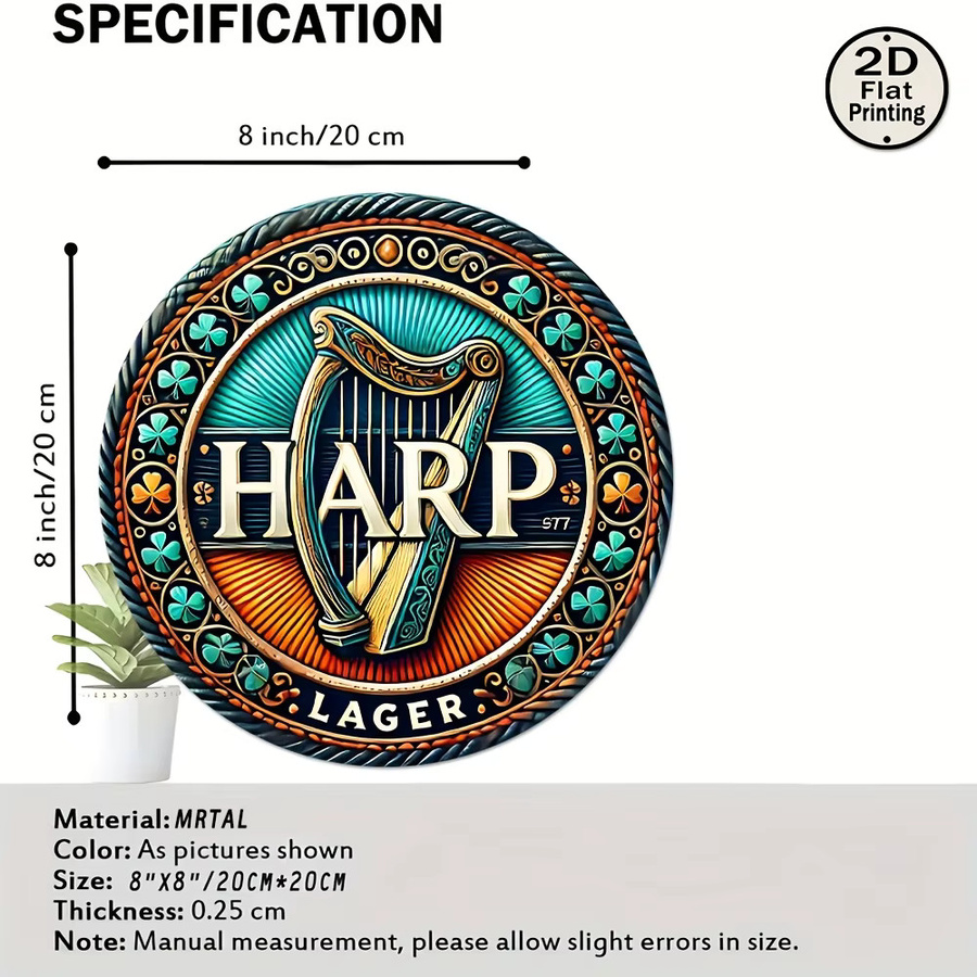 Potdemiel Vintage Metallschild Harp Lager Rund, Mehrfarbig, Durchmesser: 20,32 cm - Bild 2