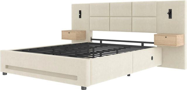 okwish Polsterbett mit Schubladen und LED in Beige, B/T/H: 180 x 200 x 71,5 cm - Bild 1