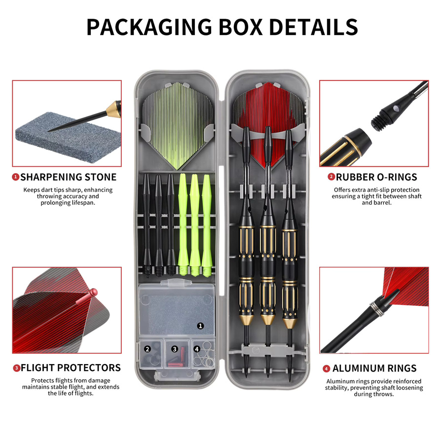 Huanqu Messing-Dart-Set, 3-teiliges Set, mit Aufbewahrungsbox und Zubehörteilen - Bild 3