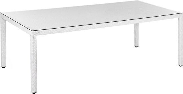 Beliani Gartentisch ITALY aus Polyrattan und Glas in Weiss, B/T/H: 220 x 100 x 74 cm - Bild 1