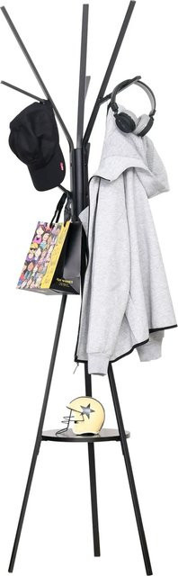 HOMCOM Garderobenständer aus Metall in Schwarz mit 8 Haken und Ablage, moderne Standgarderobe mit Dreibein-Gestell, B/T/H: 45 x 45 x 180 cm - Bild 3