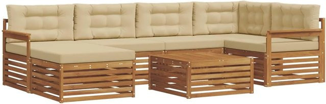 vidaXL Outdoor-Sofagarnitur 7-teilig aus Akazienholz in Natur mit beigen Polstern in L-Form - Bild 1