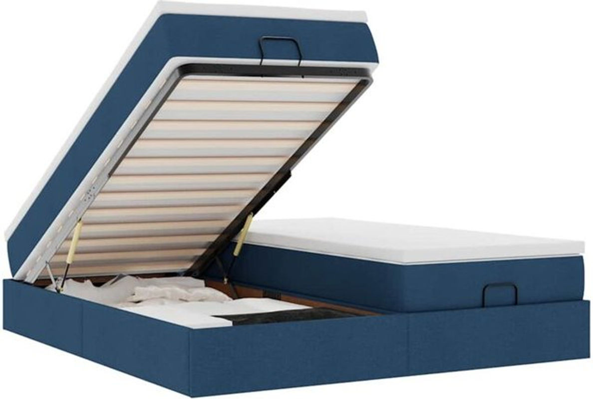 vidaxl Ottoman Polsterbett mit Matratze in Blau, Modernes Stoffbett B/T/H: 160 x 200 x 23,5 cm - Bild 1