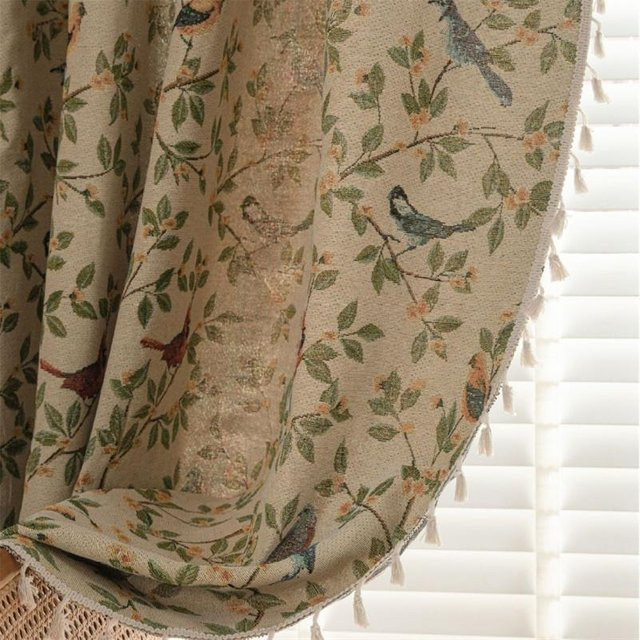 Boho-Vorhang von Big House decor mit Blumen- und Vogelmotiv, lichtfilterndes Jacquard-Textil in Multicolour mit Quastenbesatz und Ösen, Breite: 150 cm, Höhe: 220 cm - Bild 1