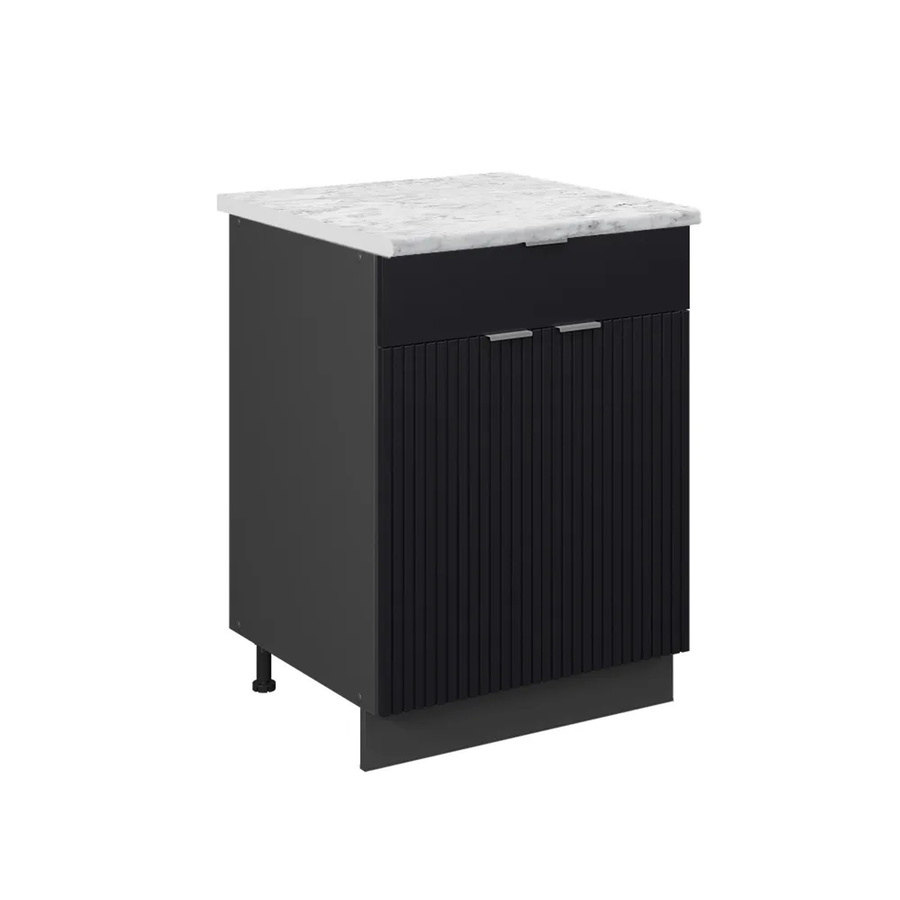 Vicco Küchenunterschrank Fame-Line Anthrazit Schwarz Gestreift mit Arbeitsplatte Marmor-Weiß Breite: 60 cm - Bild 3