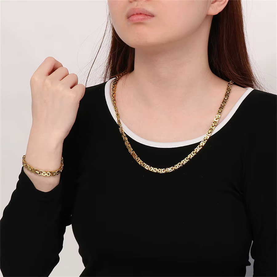 Halskette Byzantinische Link, Edelstahl, Gold, 6mm, Unisex, Vintage - Bild 2