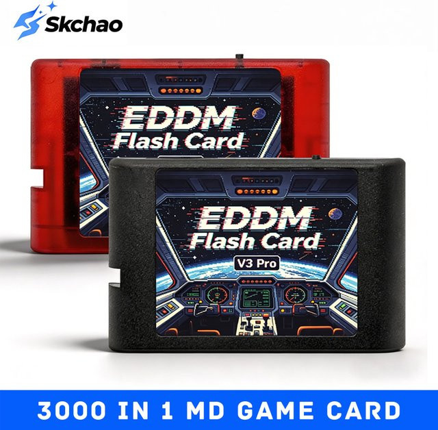 Skchao EDMD FlashCard 3000 in 1 MD V3 Pro Spielkassette für SEGA Genesis Mega Drive 16-Bit-Videospielkonsole in Schwarz mit 4G TF-Karte - Bild 1