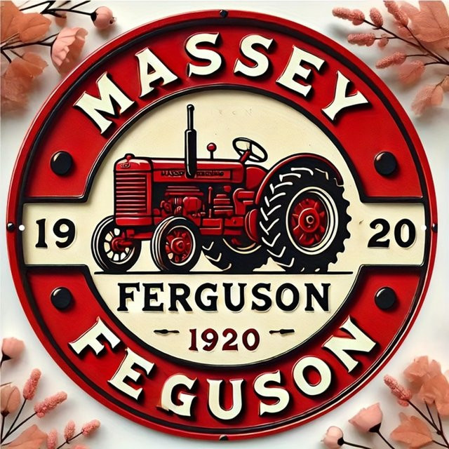 CIFBUY Vintage Metall-Wandschild Massey Ferguson Traktor in Rot und Creme, runde Aluminium-Dekoration für Zuhause, Bar oder Büro, Durchmesser: 20,32 cm - Bild 1