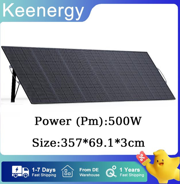 Keenergy Faltbares Solarpanel 500W 24V Schwarz, Wasserdicht IP67, Tragbares Monokristallines Silizium-Panel für Outdoor und Camping - Bild 1