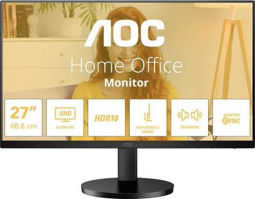 AOC U27B3AF 4K UHD IPS Office Monitor 27 Zoll, Schwarz, 16:9, HDMI, DisplayPort, 60Hz, 4ms, HDR10, höhenverstellbar und neigbar mit Lautsprechern - Bild 2