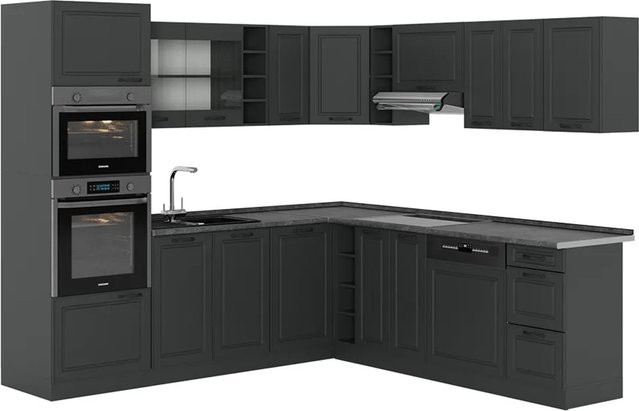 Vicco R-Line Eckküche Landhaus Stil in Anthrazit Matt B/T/H: 237 x 247 cm - Bild 1