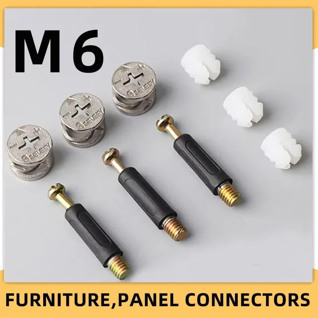 HUI JI M6 Möbelbolzen- und Muttern-Set in Silber zur Verbindung von Schreibtischen und Kabinen, Drei-in-Eins-Holzbearbeitungsmutter mit Längen von 32 mm, 35 mm und 40 mm - Bild 1