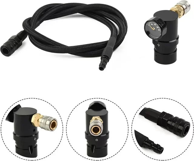 Vibratite HPA Micro MR GEN2 Luftregler mit US-Foster-Koppler, Fernspulenschlauch und 300 psi Manometer in Schwarz - Bild 1