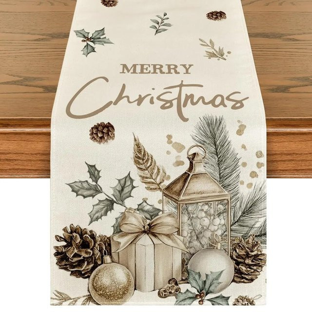 VIKAMA Vintage Weihnachts Tischläufer mit Tannenzapfen und Beeren im American Country Style, B/H: 33 x 90 cm - Bild 1
