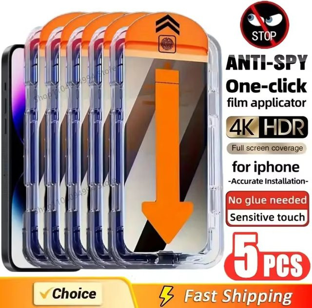 Vanveet 5er-Pack Anti-Spy Sichtschutz Displayschutz aus Glas für iPhone 17 Pro Max, 16, 15, 14, 13, 12, 11, X, XR und 16e Air, transparent - Bild 1