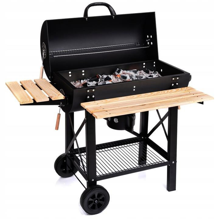 Tragbarer Holzkohlegrill im Fass-Design mit verschließbarem Deckel für Garten und BBQ - Bild 2