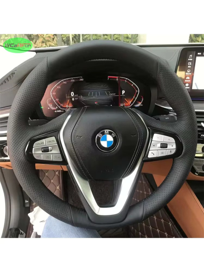 WCaRFun Anti-Slip Lenkradbezug aus Leder mit Geflecht für BMW in Schwarz - Bild 6