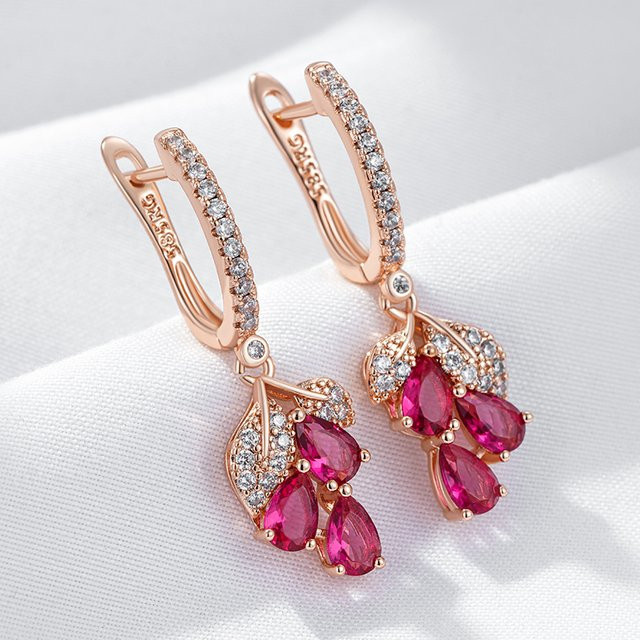 Wbmqda Ohrringe, Granatapfel Blume, Tropfen, 585 Rose Gold, Zirkon, Damen - Bild 1
