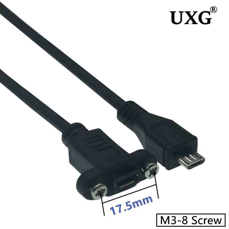 UXG Micro-Mini-USB-C-Stecker auf Typ-C-Buchse Verlängerungskabel mit Schrauben zur Sperrenplattenmontage Schwarz Pitch 17,5 mm 5-polig - Bild 2