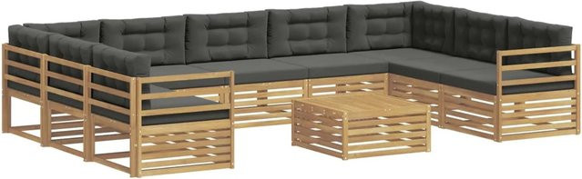 vidaXL Outdoor-Sofagarnitur aus Massivholz Akazie mit 10 Kissen in Anthrazit, Grau und Weiß - Bild 1